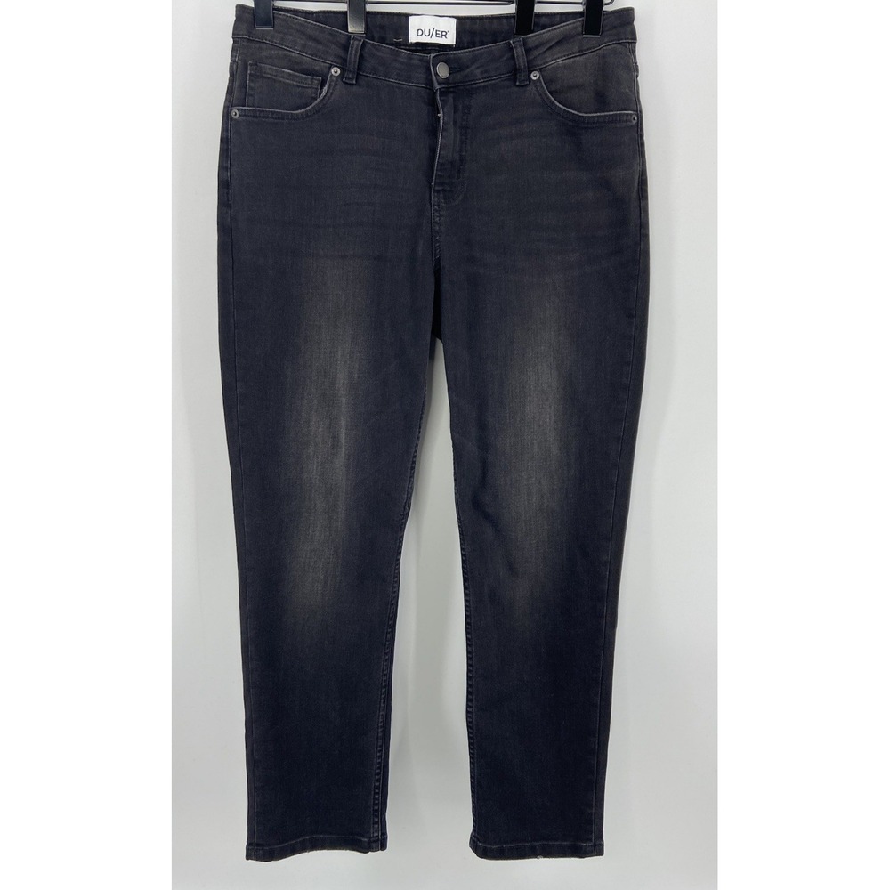 DU/ER Jeans Women 33x28 Black‎ Girlfriend Performance Denim Distressed Straight